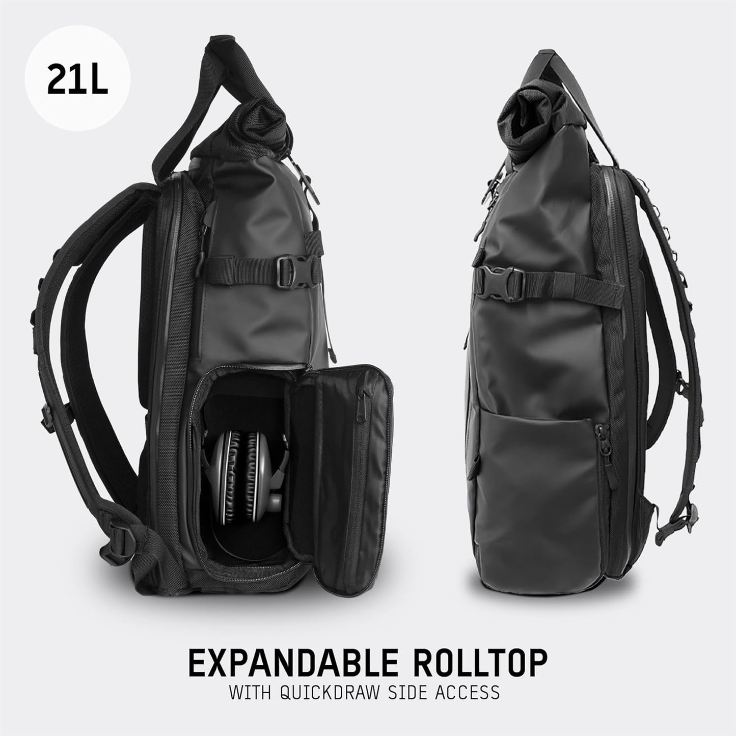 WANDRD PRVKE 21L, V3 Backpack: Weather-Resistant Travel & Camera Backpack with Laptop Sleeve, Quick Side Access, Clamshell Opening – Ideal Photography & Travel Bag (Black)