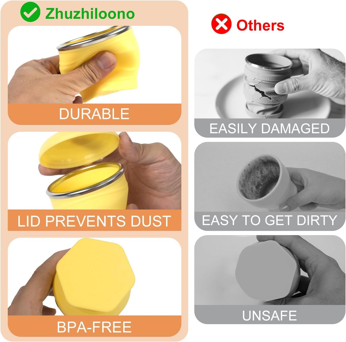 Collapsible Water Cup 6oz/180ml - Collapsible Cup - Silicone Collapsible TravelCup - Silicone Folding Camping Cup with Lids - Foldable Drinking Cup - for Travel, Camping, Hiking