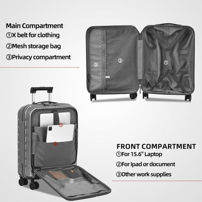 2 Pieces 20/29 Luggage Sets, 20 Inch Cabin Luggage with Front Pocket & 29 Inch Side Opening Suitcase, Ligthweight ABS+PC Hardshell, Gray