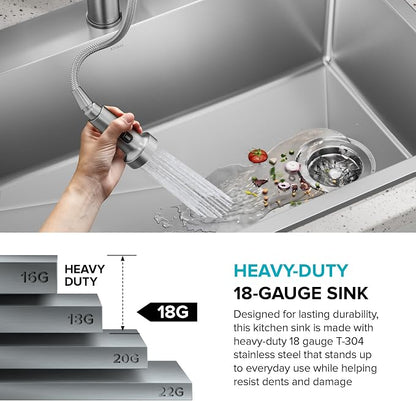 KRAUS Fairlane 33-inch Drop In/Top Mount Single Bowl 18-Gauge Stainless Steel - Image 9