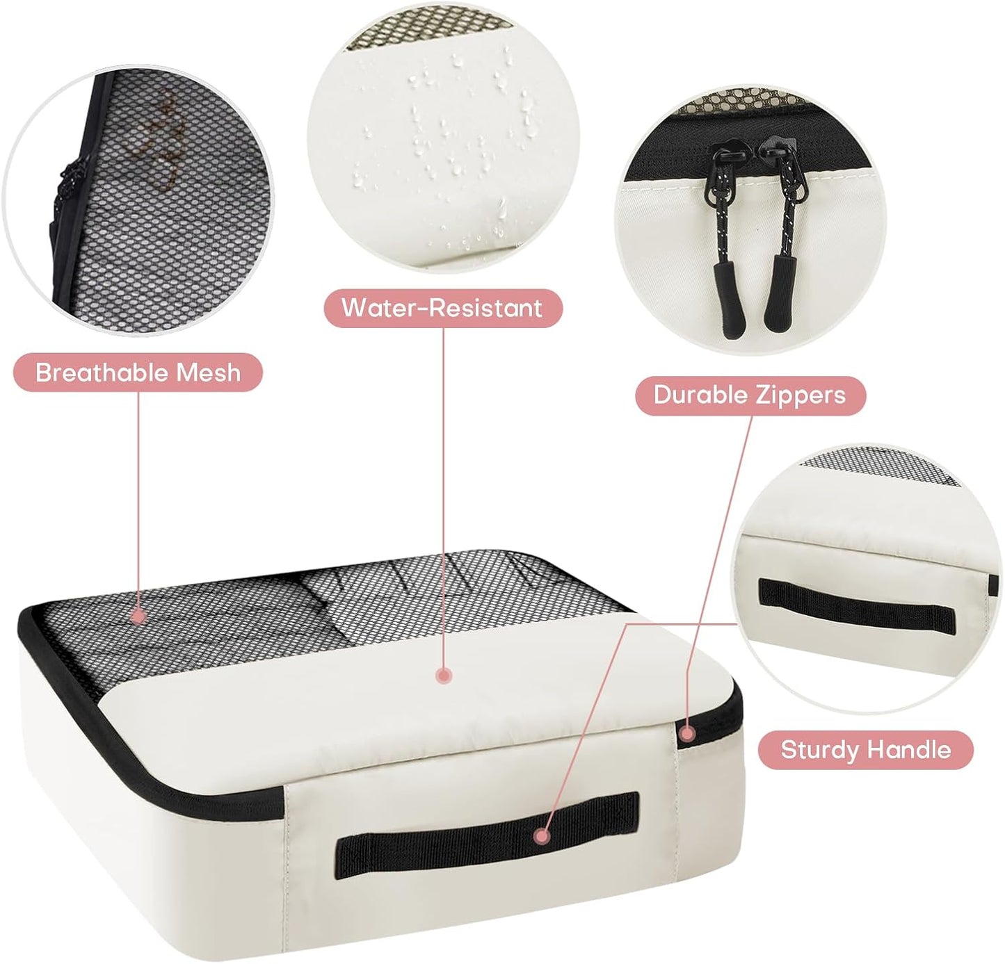 8 PCS Compression Packing Cubes for Travel Women, Compression Bags Organizer for Luggage Space Saving Travel Essentials and Carry on, Luggage Organizer Bags for Suitcase - Beige