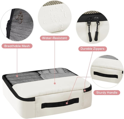 8 PCS Compression Packing Cubes for Travel Women, Compression Bags Organizer for Luggage Space Saving Travel Essentials and Carry on, Luggage Organizer Bags for Suitcase - Beige