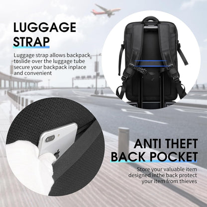 Travel Backpack for Women, Carry on Luggage 30L Flight Approved Water-resistant Lightweight Business Backpack Fits 17.3 Inch Laptop with Shoes Compartment, Black