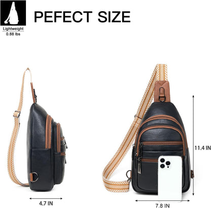 Sling Bag for Women Crossbody Fanny Pack Belt Bag Sling Purse Vegan Leather Trendy Travel Anti Theft Brown/Black