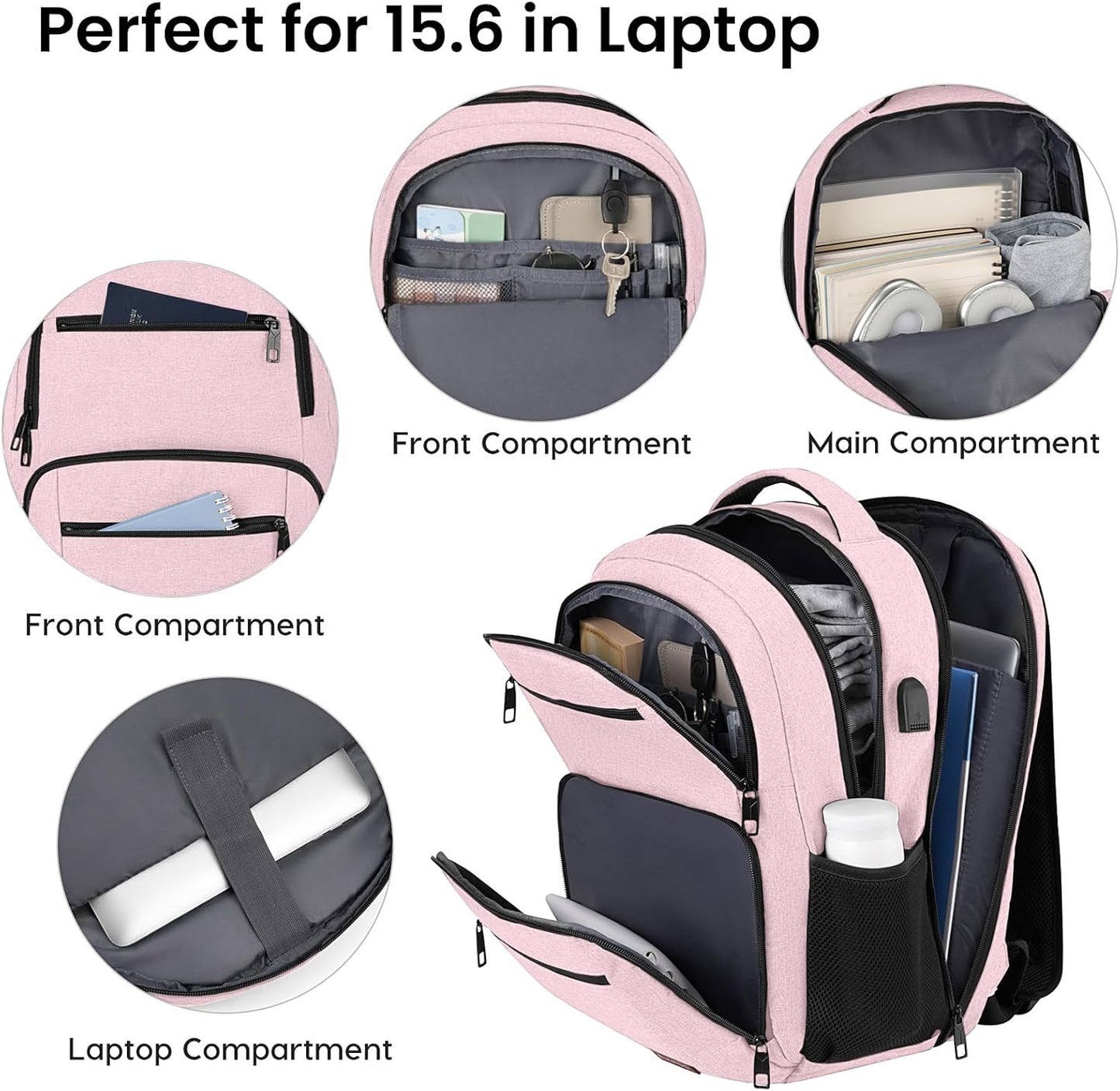 Backpack for Girls Women, School Backpack for Teen Boys, Lightweight Casual High School Bookbag, Daily-use Travel Laptop Backpack with USB Charging Port Fits 15.6 Inch Notebook