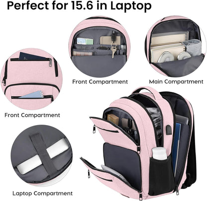 Backpack for Girls Women, School Backpack for Teen Boys, Lightweight Casual High School Bookbag, Daily-use Travel Laptop Backpack with USB Charging Port Fits 15.6 Inch Notebook