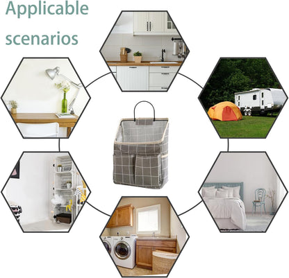 2pcs Wall Hanging Storage Bag,Wall Hanging Organizer Bags with Pockets, Wall Organizer Storage for Dormitory Bathroom Bedroom Kitchen(Grey Grid)