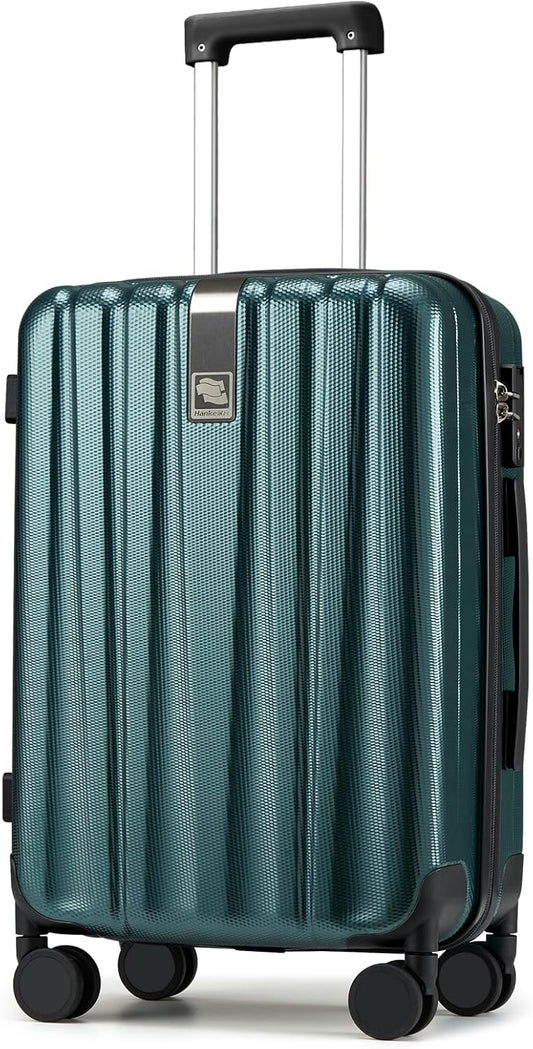 Hanke 24 Inch Luggage Suitcases With Spinner Wheels Lightweight PC Hard Shell Rolling Suitcase With Travel Lock,Checked-Medium 24-Inch(Blackish Green)