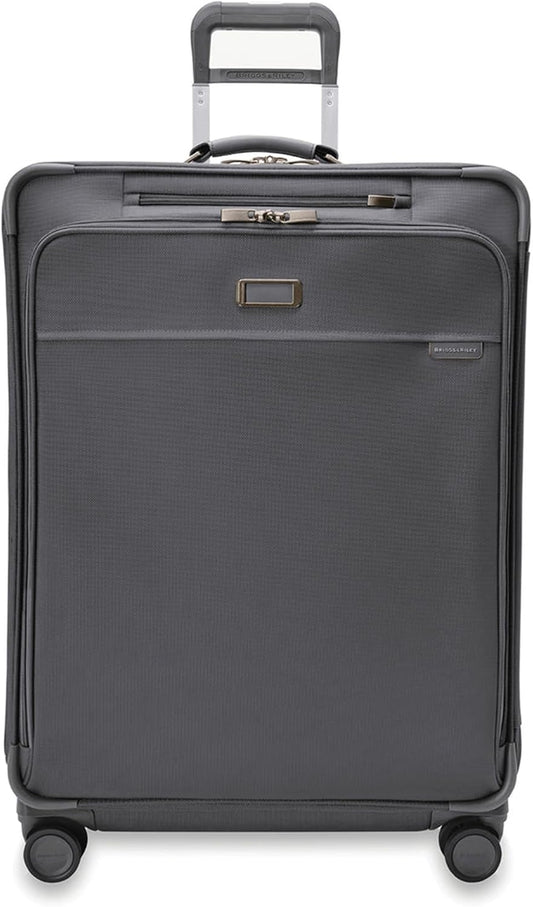 Briggs & Riley 29" Large Expandable Spinner - Checked Luggage for Travel, Suitcases with Wheels, Softside Rolling Bag for Men & Women, Self-Repairing Zipper - Baseline Collection, Steel Gray