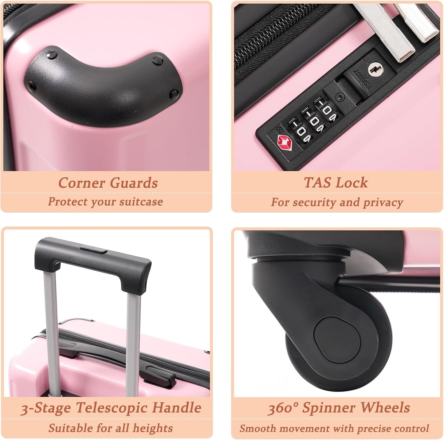 Merax Carry on Luggage Set, 20 Inch Hardshell ABS Suitcase with Spinner Wheels, Built-in TSA Lock & 2 Packing Cubes Airline Approved for Business Weekend Travel