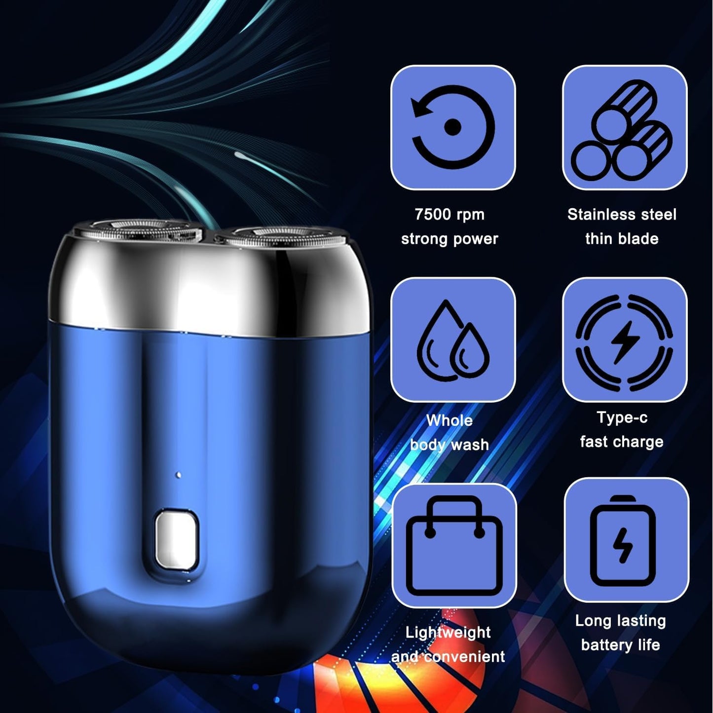 2025 New Model Mini Dual-Head Electric Shaver, Electric Mini Portable Razor, Pocket Size Washable Double Head Razor, Rechargeable Waterproof Compact Electric Shaver for Home, Car, Travel (Blue)