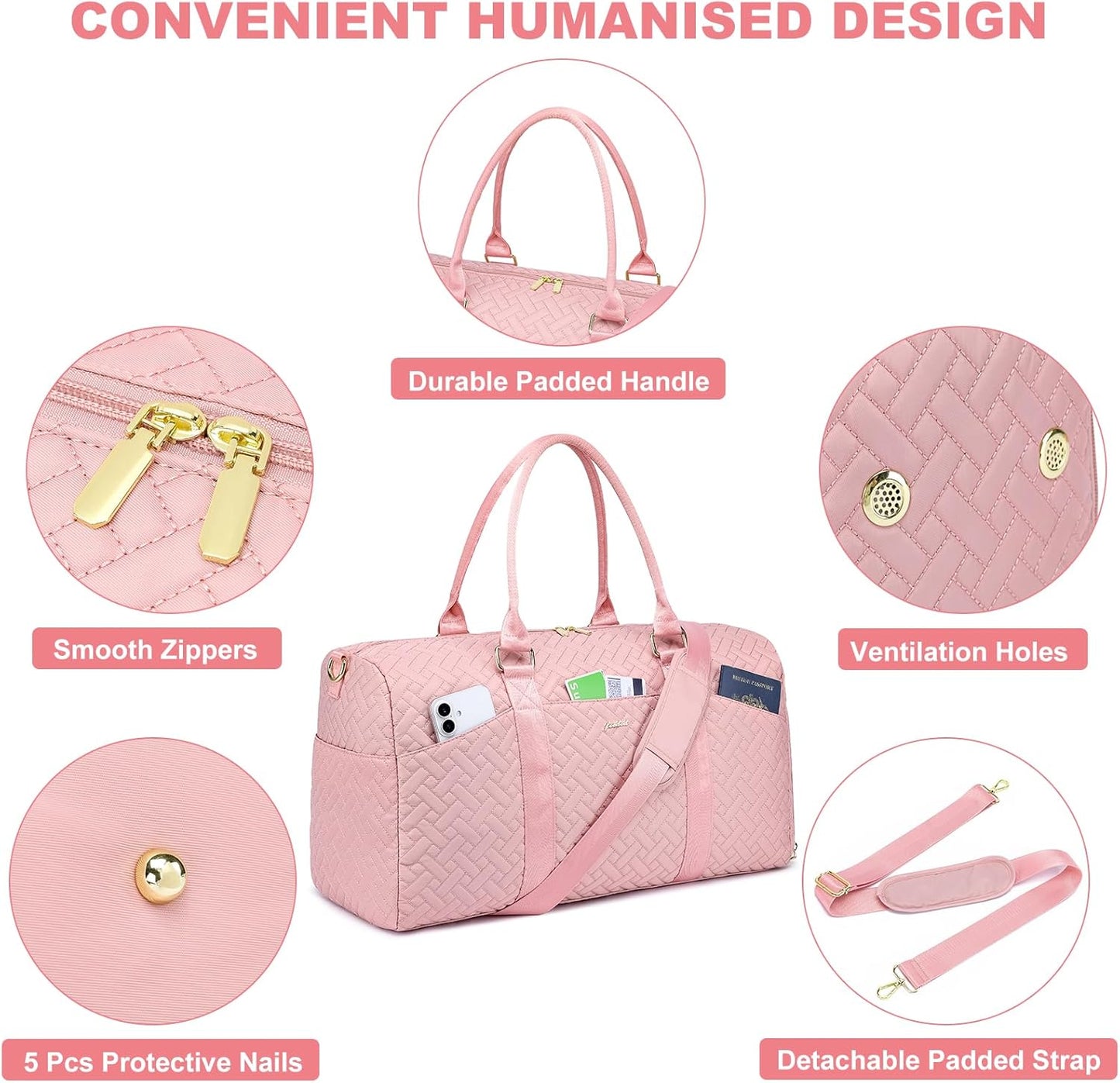 Women Duffle Weekender Travel Bag: Large Duffel Bags with Shoe Compartment Carry On Overnight Tote Bag with Wet Pocket Toiletry Bags Traveling Weekend Gym Yoga Hospital Bag for Labor and Delivery Pink