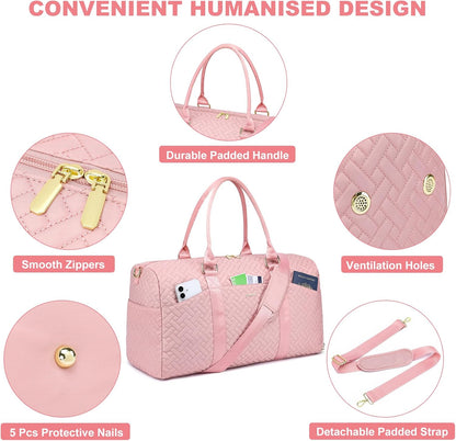 Women Duffle Weekender Travel Bag: Large Duffel Bags with Shoe Compartment Carry On Overnight Tote Bag with Wet Pocket Toiletry Bags Traveling Weekend Gym Yoga Hospital Bag for Labor and Delivery Pink