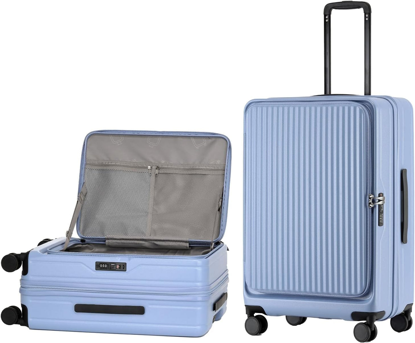 26 Inch Top Opening Checked Travel Luggage Expandable with Spinner Wheels,All PC Hard Shell Hardside Lightweight Medium Suitcase with TSA Approved Cup Holder for Business Trips Woman Men,Blue