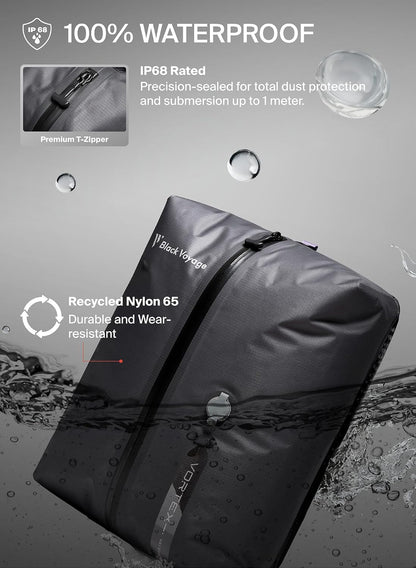 Black Voyage Reusable Vacuum Compression Travel Bag for Carry-On Suitcase and Backpack, Recycled IP67 Waterproof Space Saver Vacpack (2-Pack, 18L - No Pump)