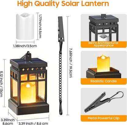 KOOPER Solar Lanterns Outdoor Waterproof, 2 Modes Hanging Solar Lantern with LED Realistic Flickering Flameless Candle, Candles Lanterns Lights Decorative for Outside Hanging Patio Yard Table Tree
