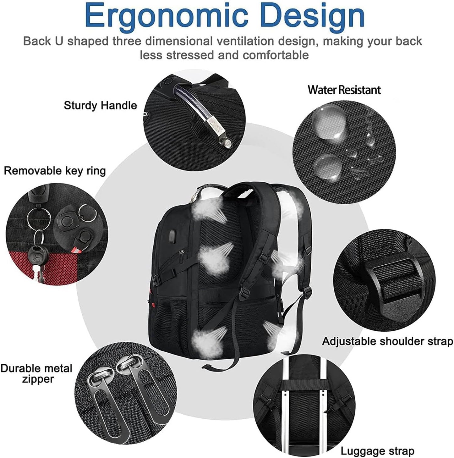 Z-MGKISS Extra Large Travel Backpack, 52L TSA Backpack 17.3 Inch, Anti-Theft 17 Inch Big Business Laptop Backpack for Men & Women, Water Resistant College Rucksack Bag with USB Port, Black