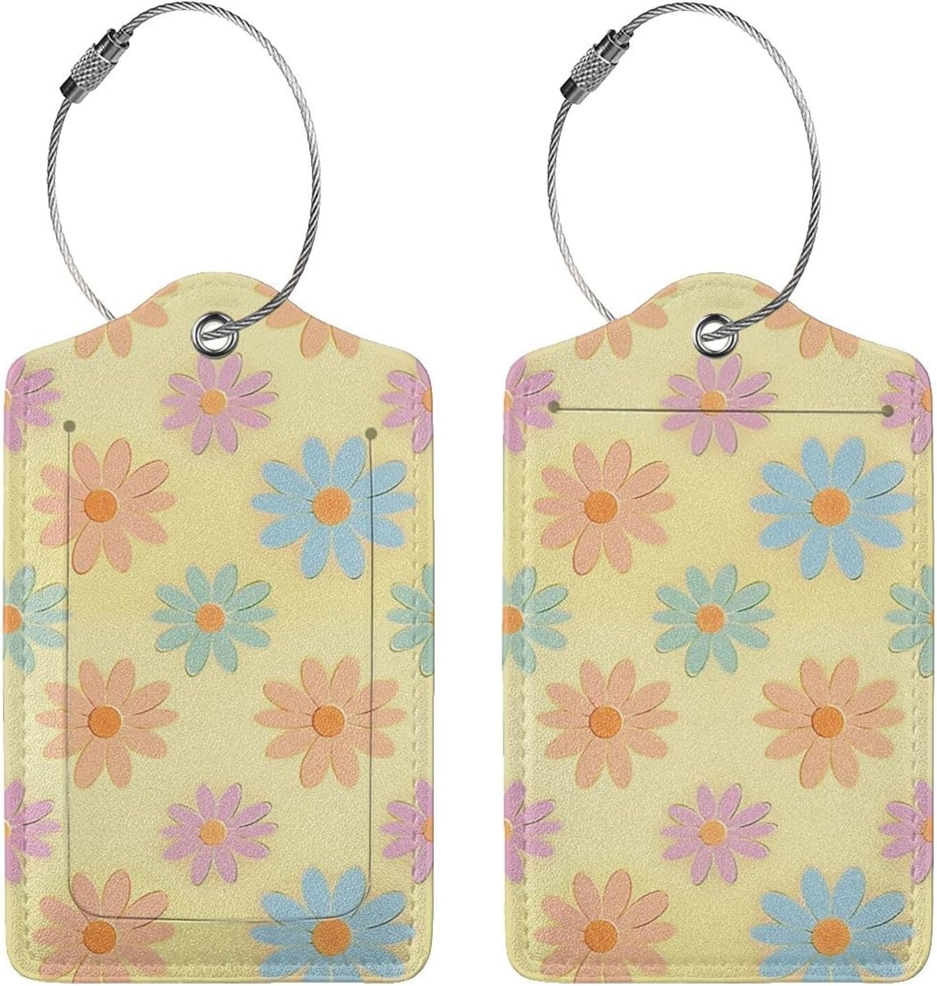 Flowers Leather Luggage Tag with Stainless Steel Ring, Fun Name Id Card Cover Travel Bag Tag Set, Suitable for Travel Bag Luggage Women Men 1 PCS