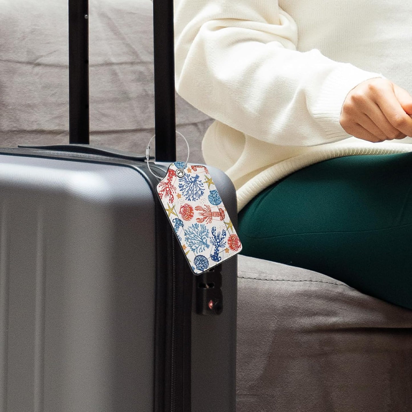 Fun Luggage Tags for Suitcases Leather Name Tag for Luggage Cute Travel Baggage Tags for Carnival Cruise Ships with Funny Patter 2pcs (Lobster)