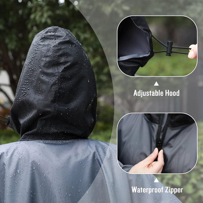 SaphiRose Rain Poncho Jacket Coat Hooded for Adults with Pockets