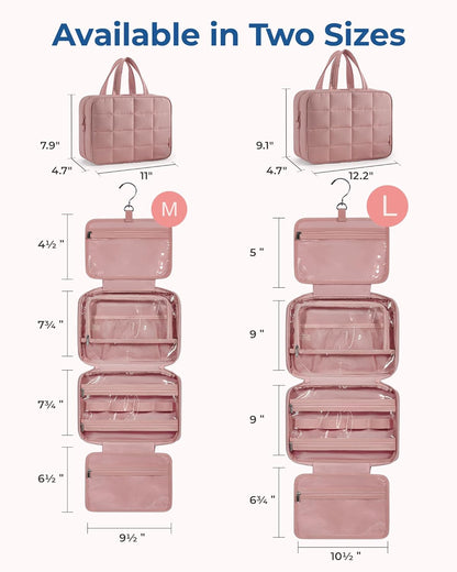 BAGSMART Travel Toiletry Bag with Jewelry Organizer, Hanging Travel Bag for Toiletries, Puffy Makeup Cosmetic Bag Organizer, Carry-on Travel Accessories Essentials, Dark Pink-M