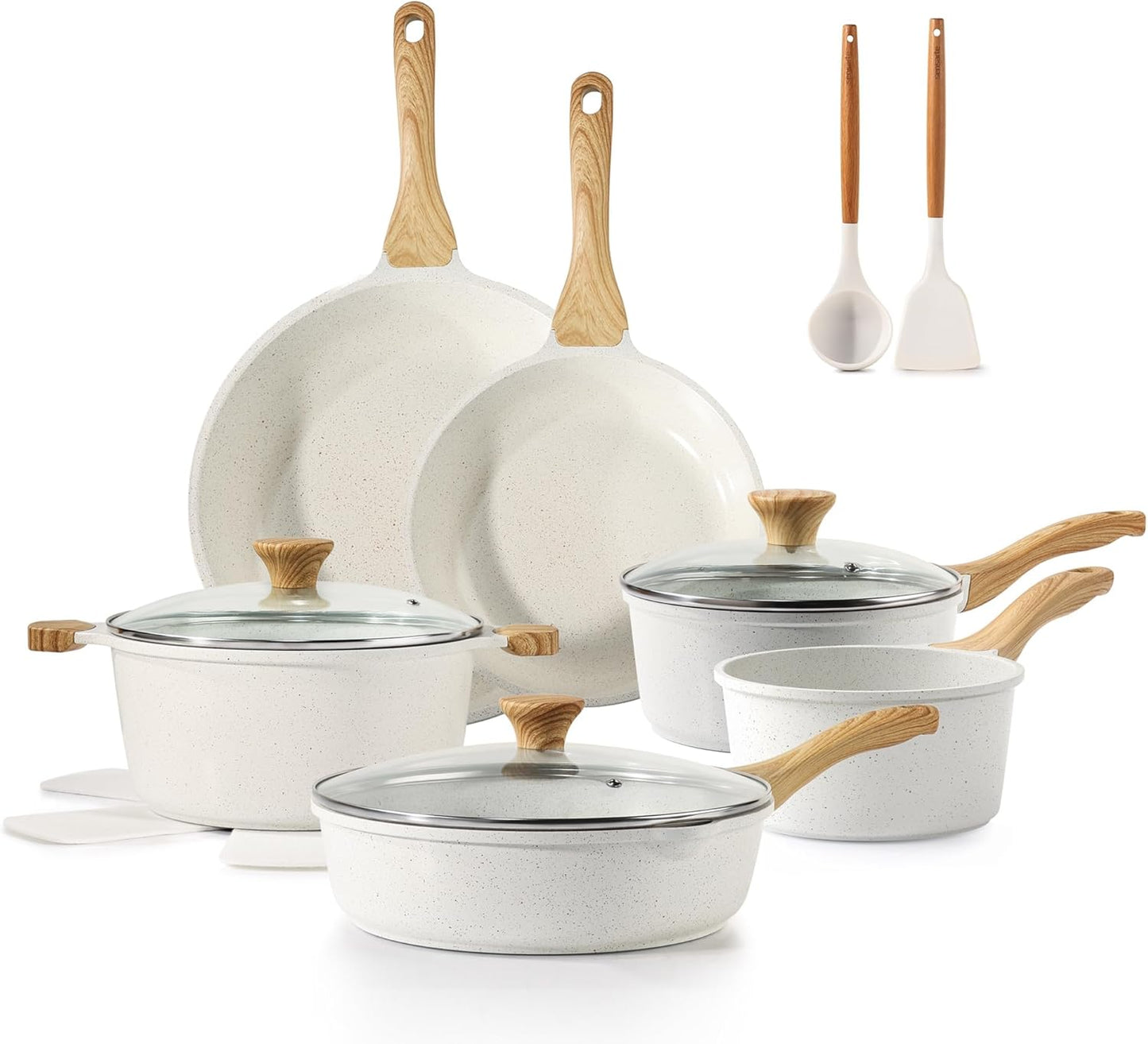 SENSARTE Nonstick Ceramic Cookware Set 16-Piece, Healthy Pots and Pans Set, Non-toxic Kitchen Cooking Set with Stay-Cool Handles, Silicone Utensils and Pot Protectors, PFAS/PTFE/PFOA Free