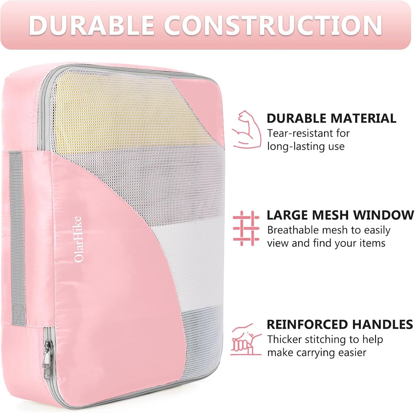 8 Set Packing Cubes for Travel, Gifts for Women Mom,Anti-Tearing Suitcase Organizer for Luggage with Shoe & Hanging Toiletry Bag,OlarHike Vacation Essentials & Accessories for Cruise Ship,Dream Pink