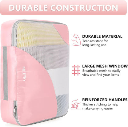 8 Set Packing Cubes for Travel, Gifts for Women Mom,Anti-Tearing Suitcase Organizer for Luggage with Shoe & Hanging Toiletry Bag,OlarHike Vacation Essentials & Accessories for Cruise Ship,Dream Pink