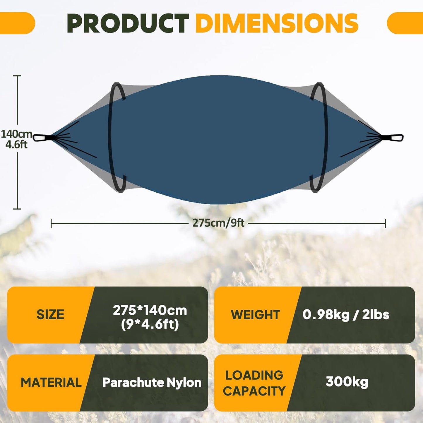 Chihee Ultra-Light Travel Camping Hammock Pop-up Net Hammock 660lbs Load Capacity,Breathable,Quick-Drying Parachute Nylon 2 Premium Carabiners,2 Tree Slings Included for Outdoor Backpacking Hiking