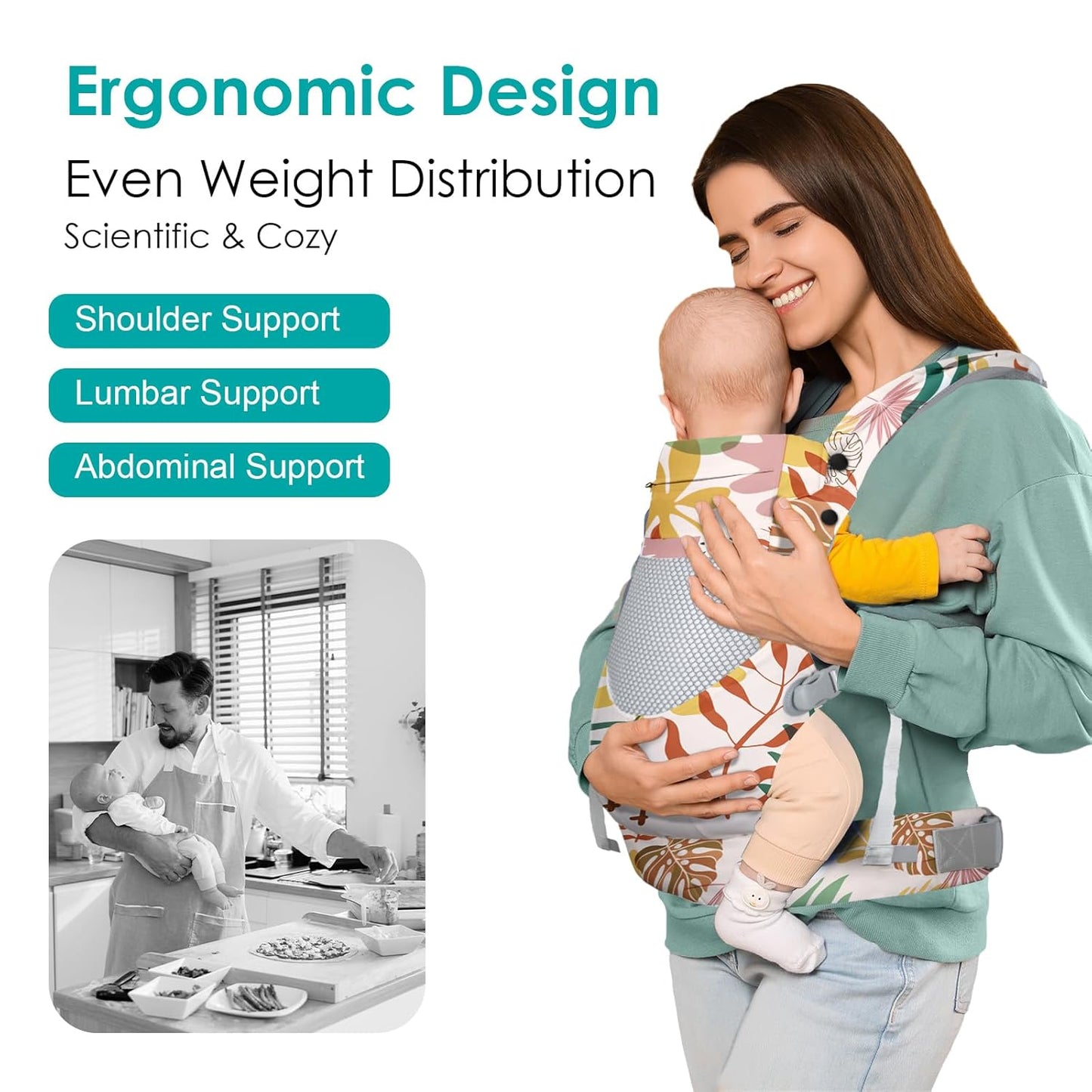 Newborn Baby Front Carrier Backpack, Toddler Baby Body Carrier, 7-66 Lbs Ergonomic Design, Lumbar Support, Lightweight