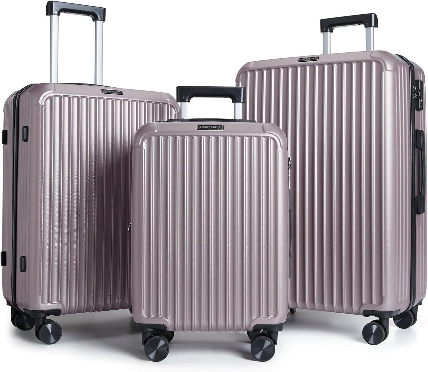 LIGHT FLIGHT Luggage Sets, Durable Hard Shell 3 Piece Set Suitcase with Spinner Wheels, Hardside Lightweight Luggage set with TSA Lock, Large Travel Luggage Set (20" 24" 28"), Rose Purple