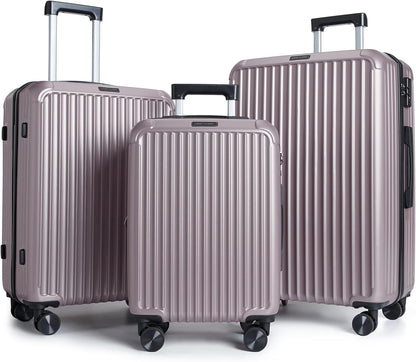 LIGHT FLIGHT Luggage Sets, Durable Hard Shell 3 Piece Set Suitcase with Spinner Wheels, Hardside Lightweight Luggage set with TSA Lock, Large Travel Luggage Set (20" 24" 28"), Rose Purple