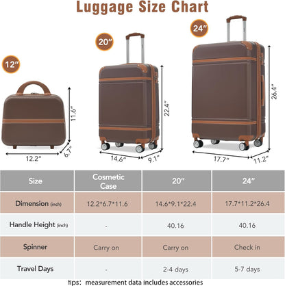 Merax Luggage Set 2 Piece Suitcase Set with Cosmetic Case Expandable Spinner Wheels Vintage Luggage Sets (Brown,20"+24")