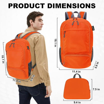 HOLYLUCK 20L lightweight packable Hiking Daypack Foldable Backpack for Men Women Small Travel Outdoor Foldable Shoulder Bag-orange