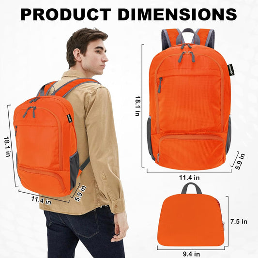 HOLYLUCK 20L lightweight packable Hiking Daypack Foldable Backpack for Men Women Small Travel Outdoor Foldable Shoulder Bag-orange