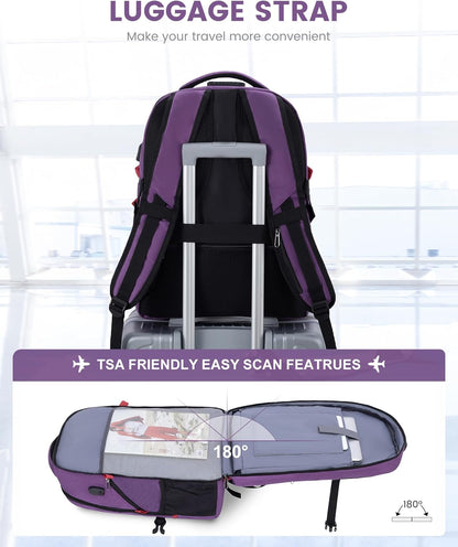 LOVEVOOK Travel Laptop Backpack Waterproof Anti Theft Backpack with Lock and USB Charging Port Large Computer Business Backpack for Women College Backpack (17 inch,Purple & White