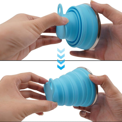 2 Pack Silicone Collapsible Travel Cup with Lids, Portable Folding Camping Cup Sets for Camping Hiking Outdoors Travel, Grey & Blue