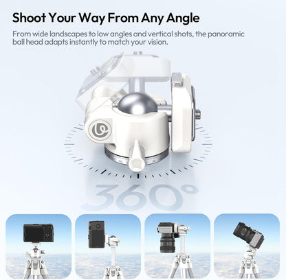 ULANZI Ombra Ⅱ Camera Travel Tripod White, 61.5" Aluminum Tripod Foldable with UKA Quick Release Plate for Phone Sony Canon, Video Shooting Vlogging Portable Stand w Phone Clamp Holder Carry Bag