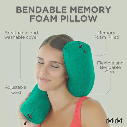 Dot&Dot Twist Memory Foam Travel Pillow for Airplanes - Travel Neck Pillow for Sleeping - Airplane Pillow for Neck Support - Adjustable, Bendable Neck Roll Pillow