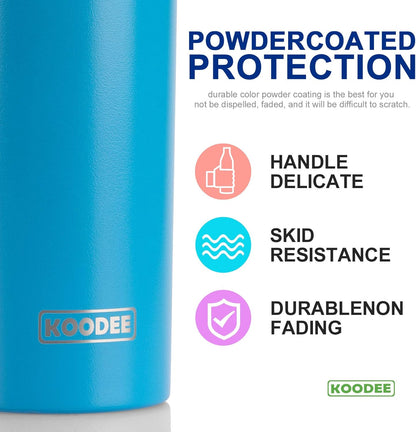 koodee Tumbler with Lid and Straw-20 oz Stainless Steel Vacuum Insulated Water Tumbler Cup for Adults, 2 Pack Slim Travel Coffee Tumbler for Women (Teal-Sky Blue)