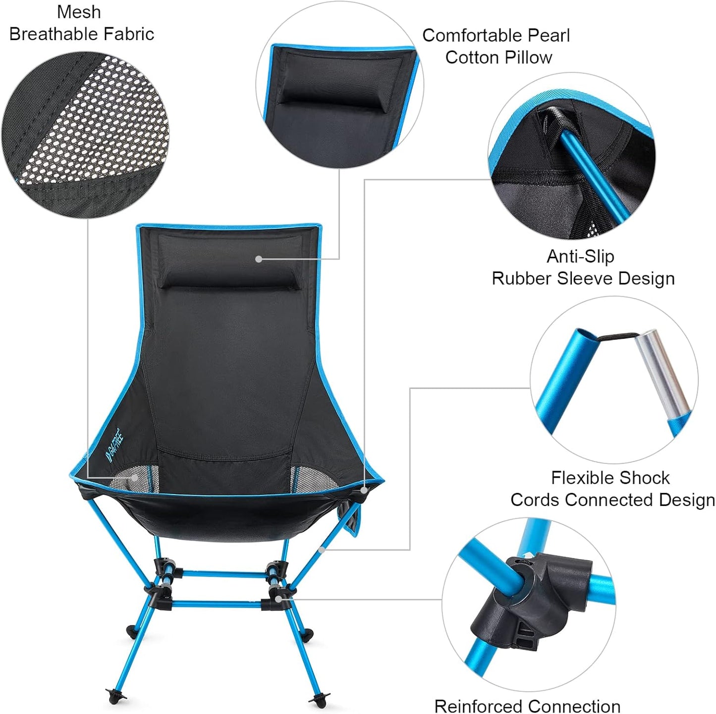 G4Free Lightweight Portable High Back Camp Chair, Folding Chair Lawn Chair Heavy Duty 330lbs with Headrest & Pocket for Outdoor Camp Travel Beach Hiking