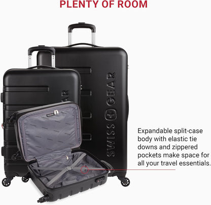 SwissGear 7366 Hardside Expandable Luggage with Spinner Wheels, Black, 3-Piece Set (19/23/27)