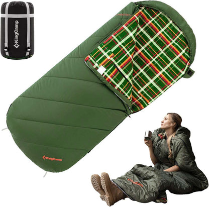 KingCamp Sleeping Bag for Adults, Cold Weather & Warm Extra Wide Big & Tall XL Portable Waterproof Flannel Sleeping Bags, Essentials Gear Accessories for Camping Backpacking Hiking Indoor & Outdoor