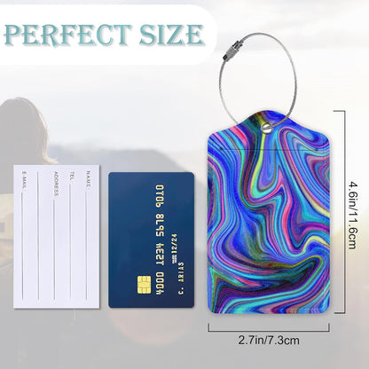 Luggage Tags Set of 2 Colorful Abstract Marble Leather Suitcase Tags with Stainless Steel Loop and Privacy Cover for Women Men Travel Luggage Accessories