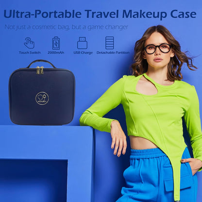 MOMIRA Travel Makeup Bag Cosmetic Bag Makeup Organizer Bag with Lighted Mirror, Adjustable Brightness in 3 Color Scenarios, Waterproof Makeup Train Case, Gift for Women - Royal Blue