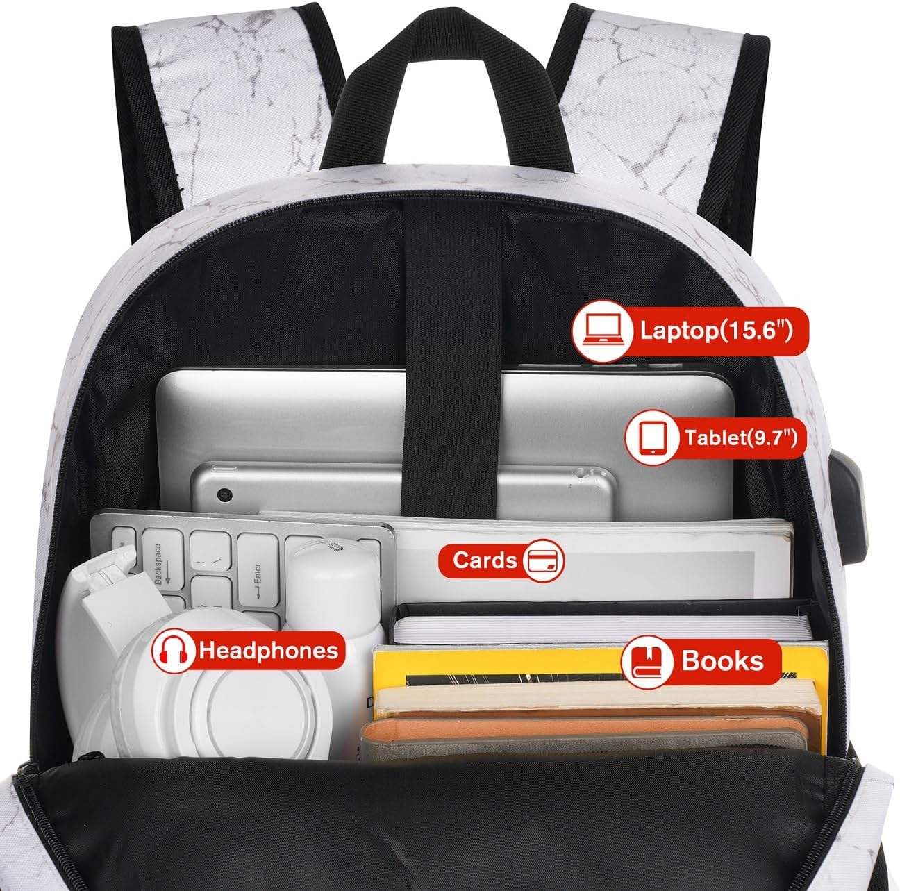 School Backpack,Classic Stone Textured Bookbag Men and Teen Boy Schoolbag with USB Charging Port for High School College Office Work Travel