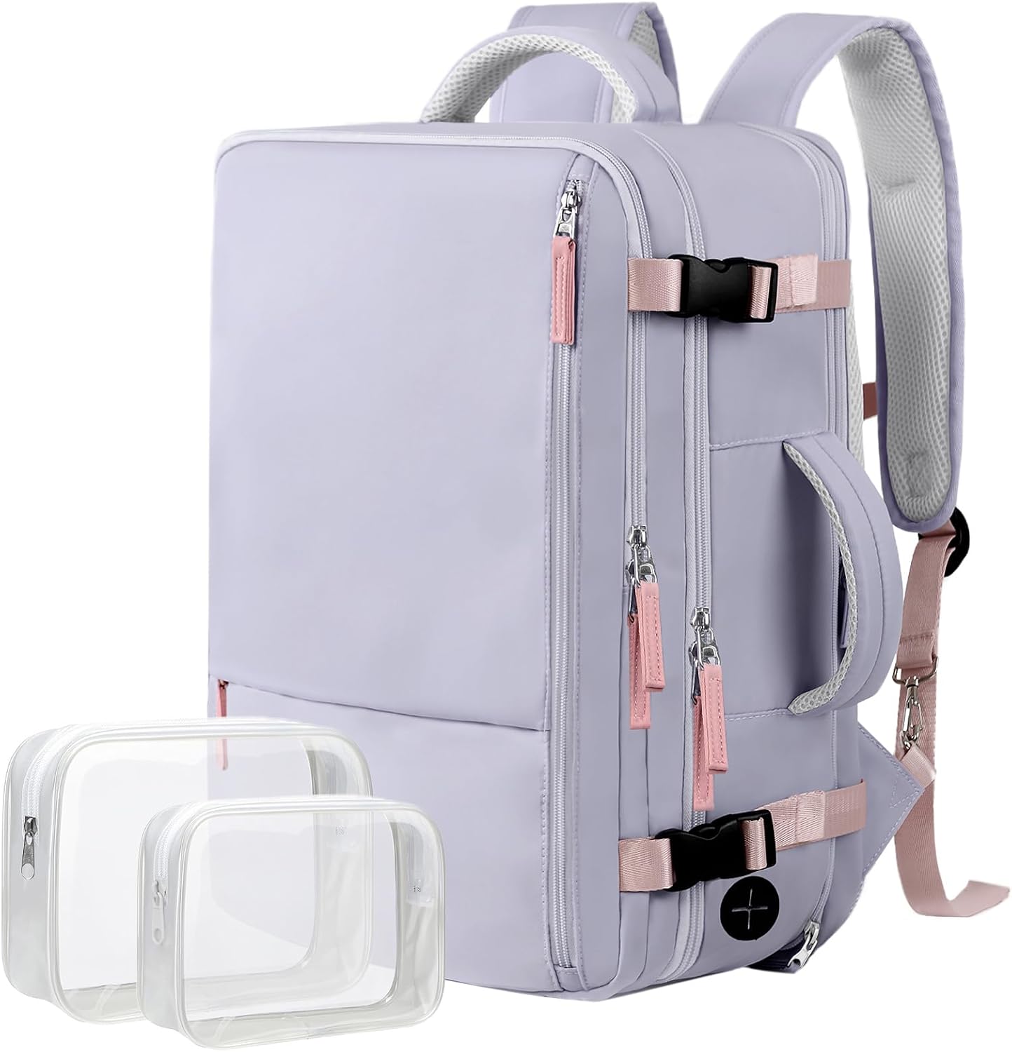 Hanples Large Travel Backpack for Women as Person Item Flight Approved, Waterproof 40L Carry On Backpack, 17 Inch Laptop Backpack for Business Bag with 2 Toiletry Bags (Gray Purple)