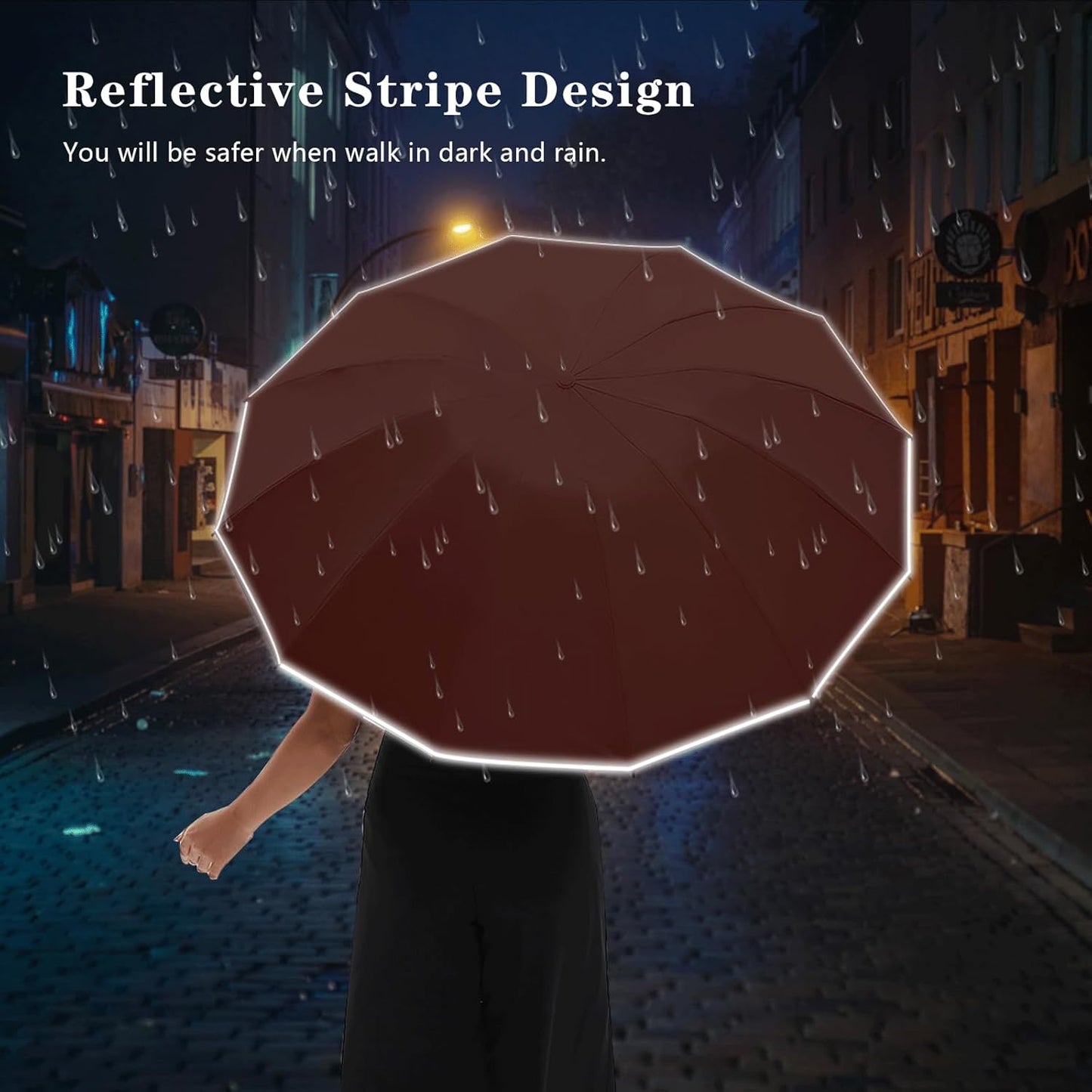 Large Double-Ribs Umbrella Automatic Folding Umbrella for Women Men, Travel, UPF 50+ UV Protection