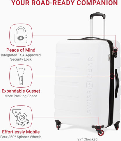 SwissGear 7366 Hardside Expandable Luggage with Spinner Wheels, White, 3-Piece Set (19/23/27)