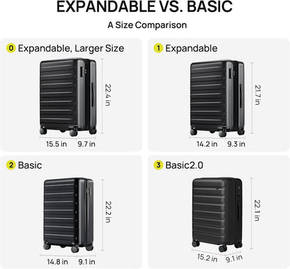 NINETYGO Carry On Luggage 22x14x9 Airline Approved, 20 Inch Luggage with Smooth Spinner Wheels, Expandable, Hard Shell PC Suitcase, Lightweight Travel Luggage, TSA Approved (Black, Rhine Max1.0)
